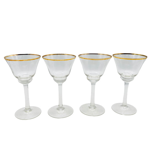 Vintage Likörgläser 4er Set Goldrand transparent Gläser Glas 60er 70er 12,2 cm