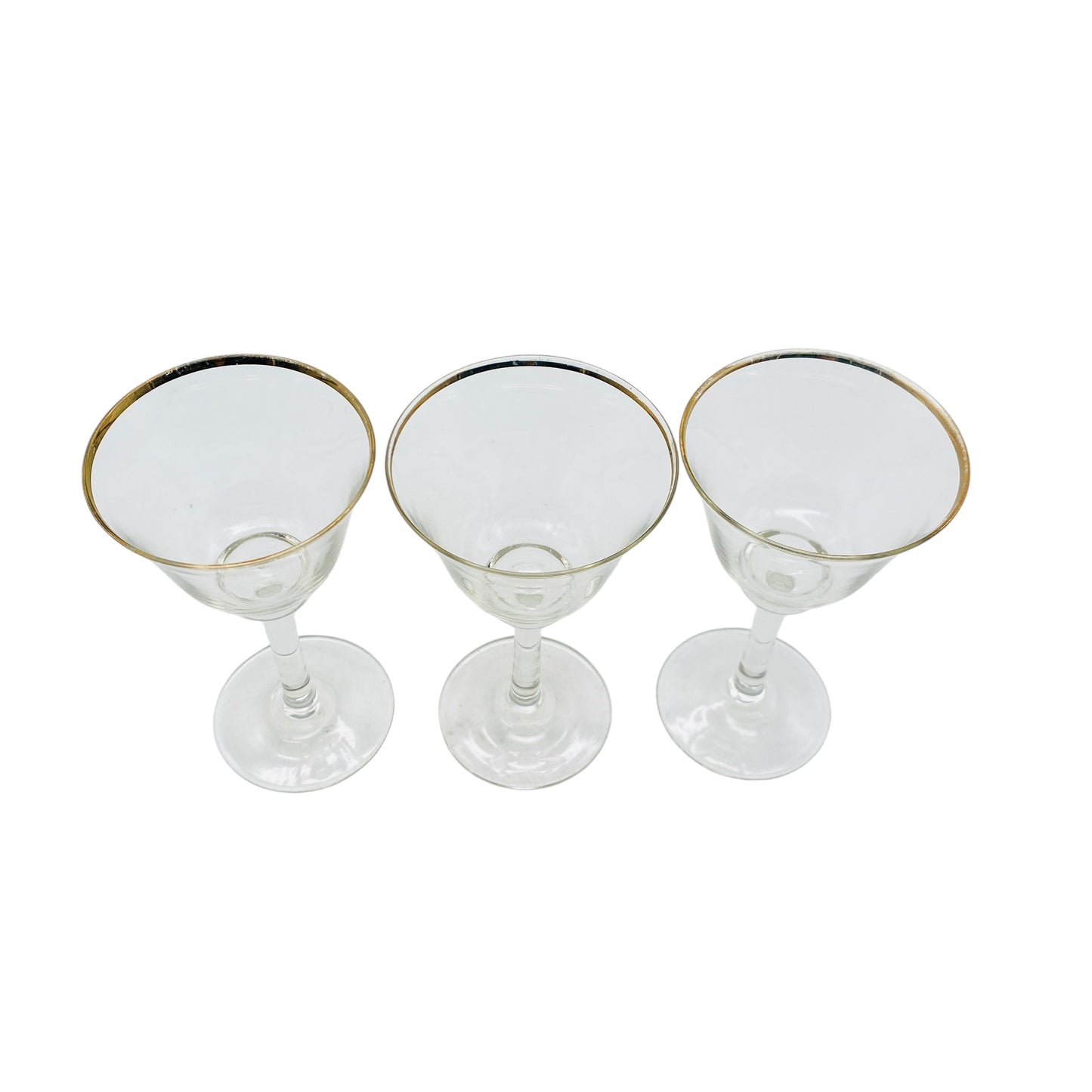 Vintage Likörgläser 3er Set Goldrand transparent Gläser Glas 60er 70er 13,7 cm