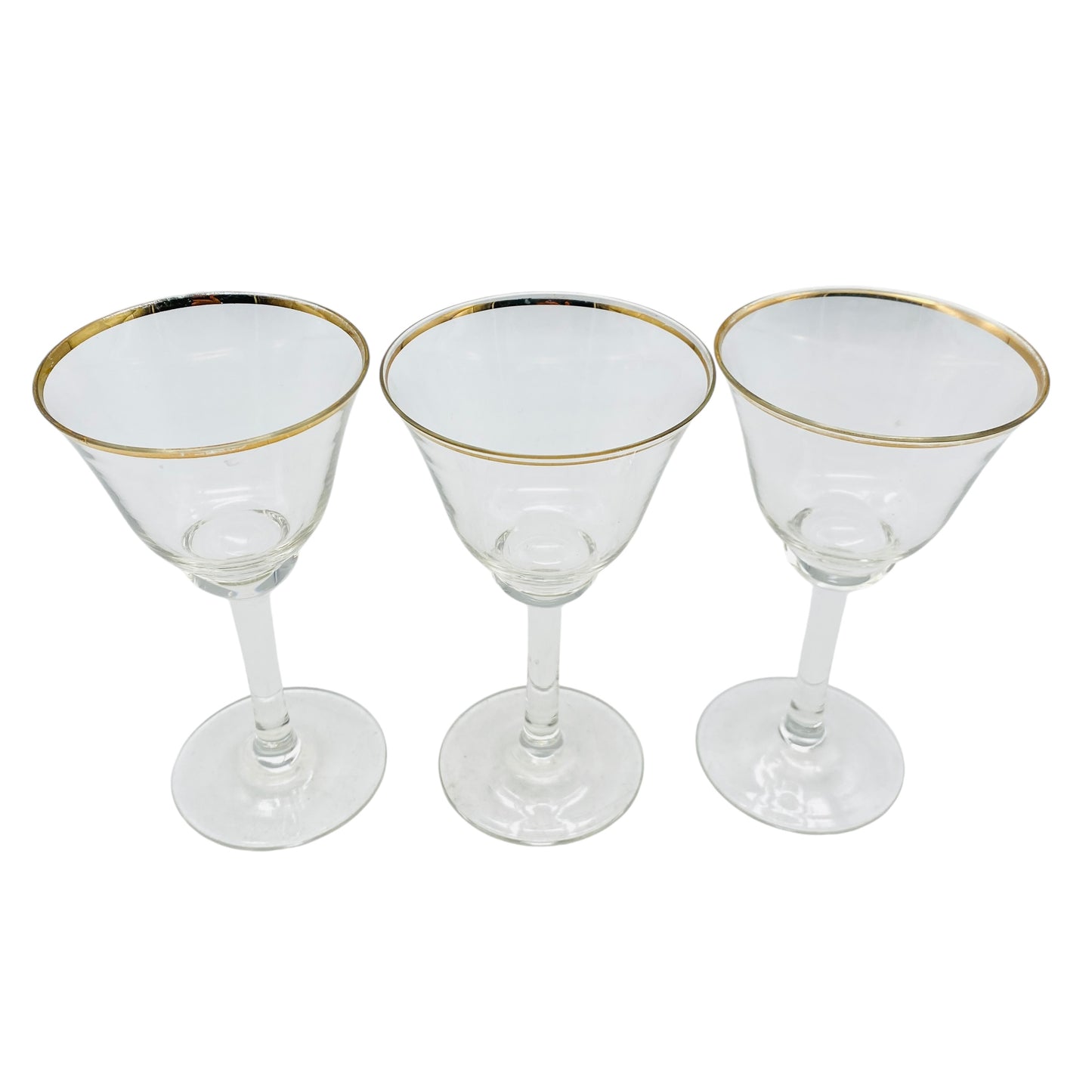 Vintage Likörgläser 3er Set Goldrand transparent Gläser Glas 60er 70er 13,7 cm