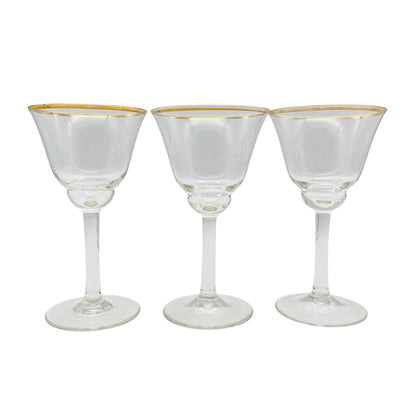 Vintage Likörgläser 3er Set Goldrand transparent Gläser Glas 60er 70er 13,7 cm