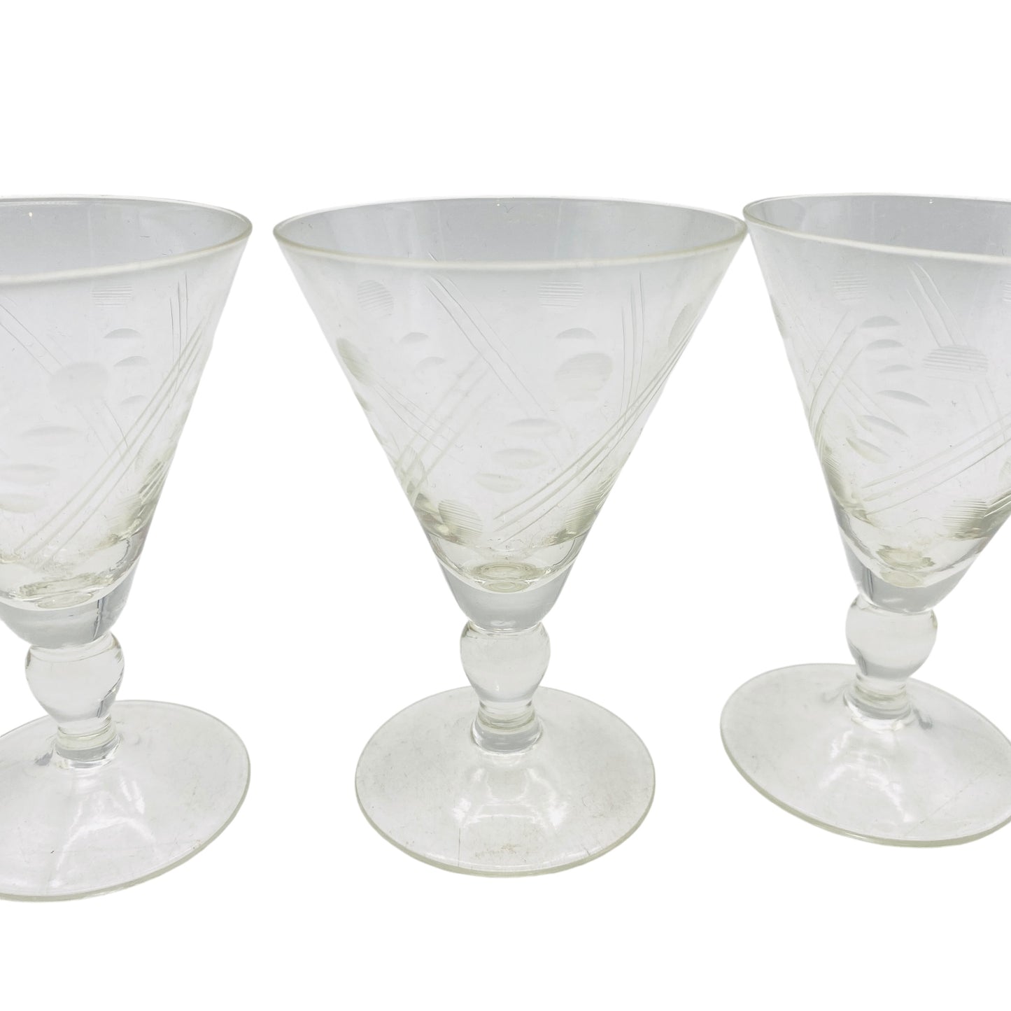 Vintage Likörgläser hand beschliffen 3er Set 20er 30er 40er Jahre Art Deco H 8,5 cm