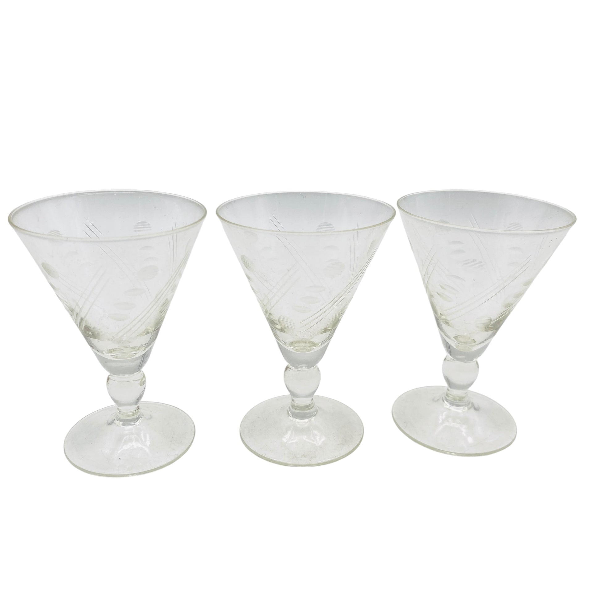 Vintage Likörgläser hand beschliffen 3er Set 20er 30er 40er Jahre Art Deco H 8,5 cm