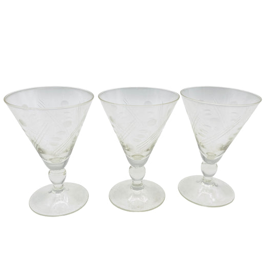 Vintage Likörgläser hand beschliffen 3er Set 20er 30er 40er Jahre Art Deco H 8,5 cm