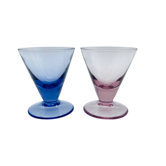Vintage Likörgläser lila rosa Trichterform 70er Jahre Glas