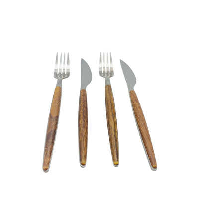 Vintage Messer und Gabel Set für 2 Pers. Horngriffe Edelstahl 70er 80er Jahre