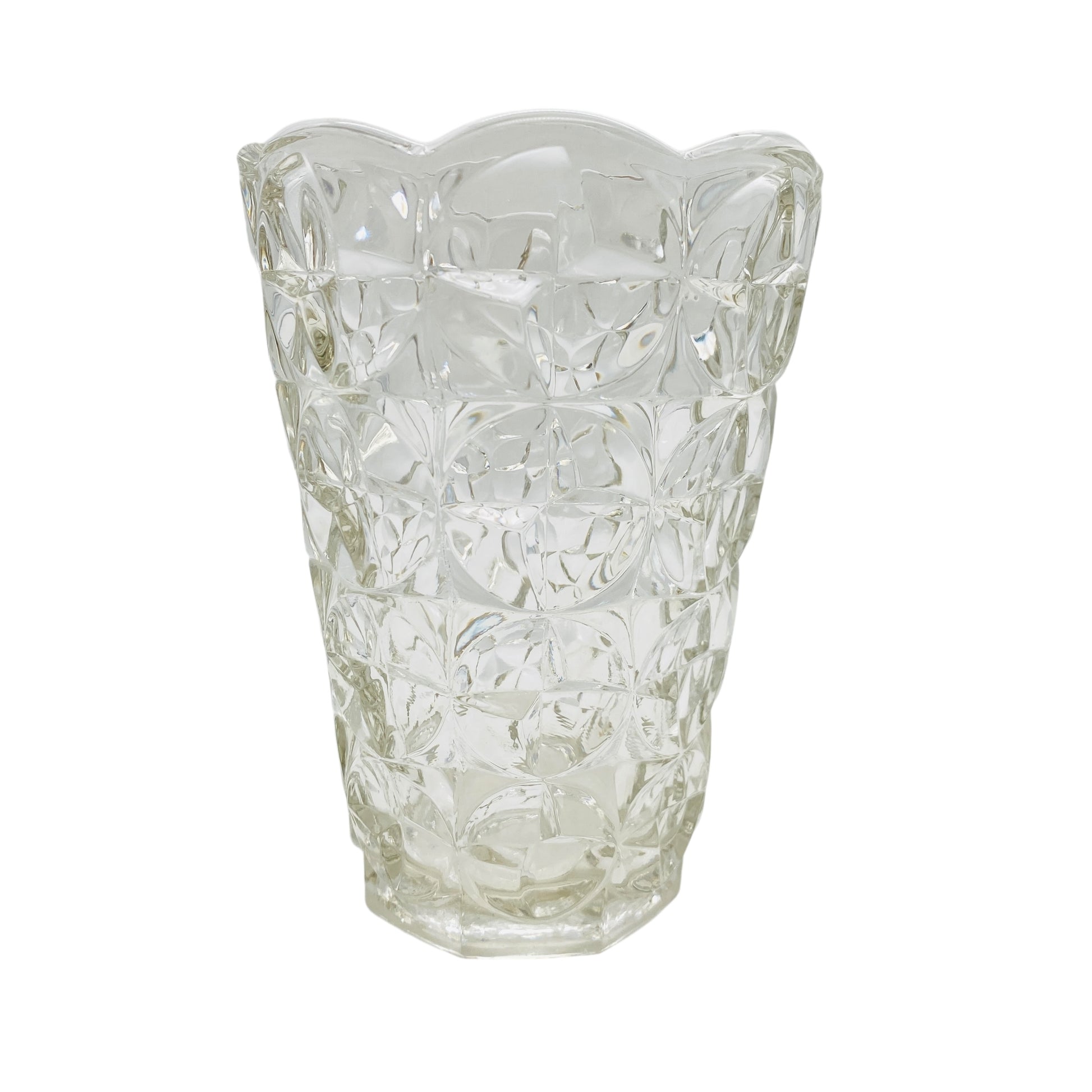 Vintage Pressglas Vase transparent 70er 80er Strukturdekor Blumenvase Trichtervase