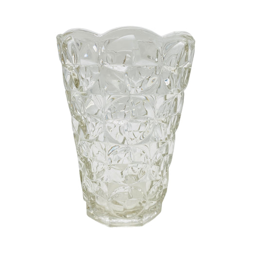 Vintage Pressglas Vase transparent 70er 80er Strukturdekor Blumenvase Trichtervase