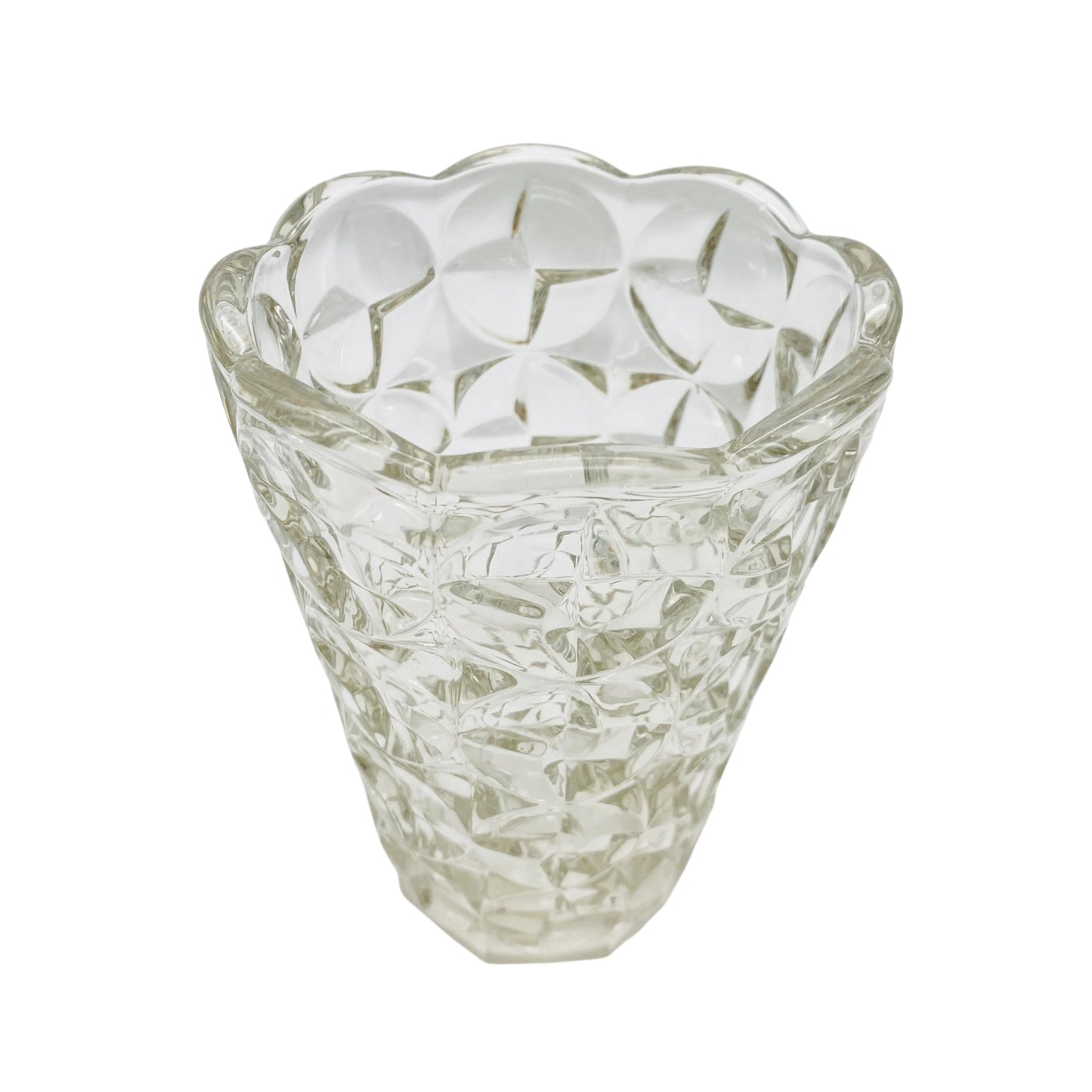 Vintage Pressglas Vase transparent 70er 80er Strukturdekor Blumenvase Trichtervase