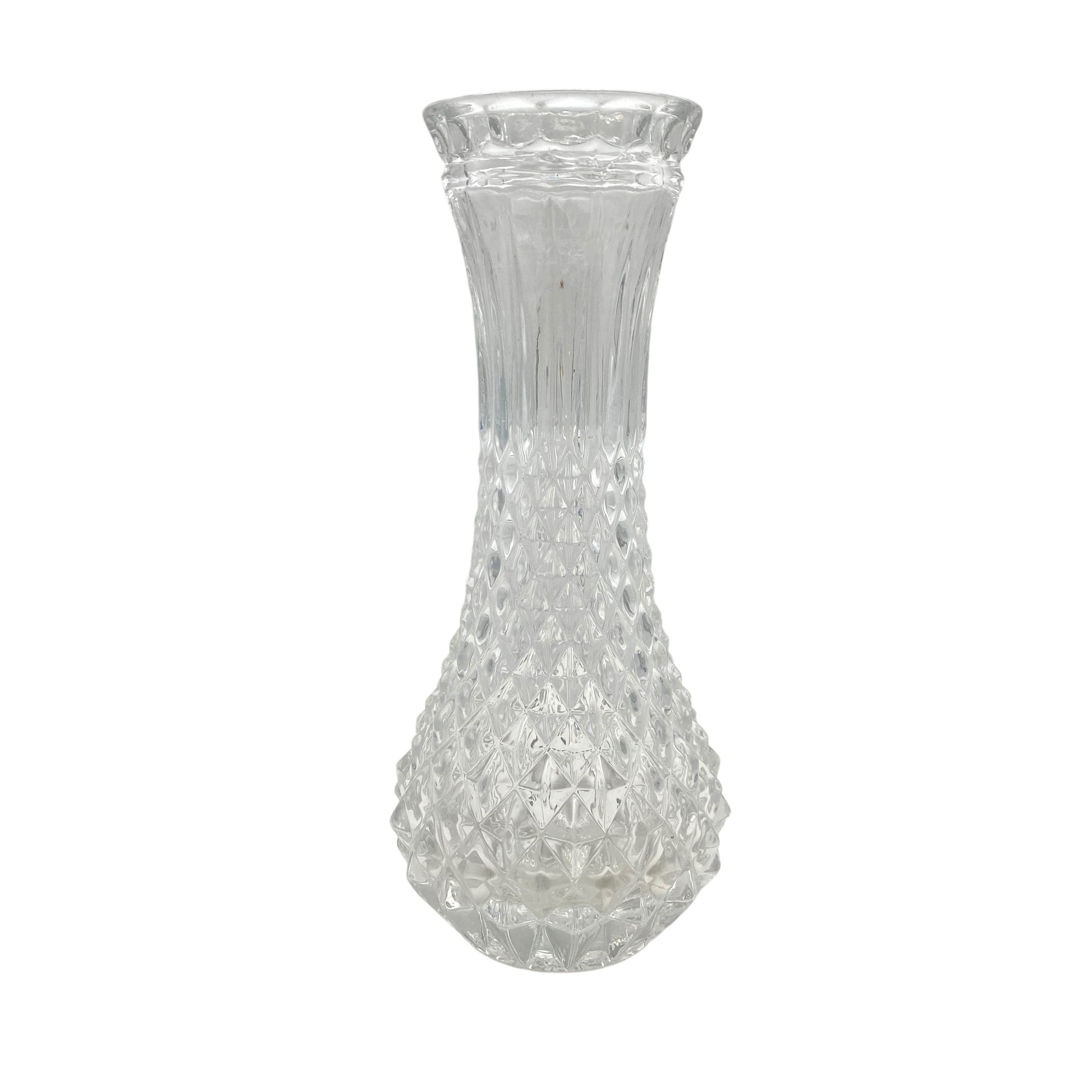 Vintage Pressglas Vase transparent Rauten Dekor 60er 70er Jahre Glas