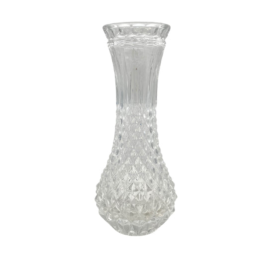 Vintage Pressglas Vase transparent Rauten Dekor 60er 70er Jahre Glas
