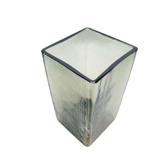 Vintage Rauchglas Vase 50er 60er Jahre Blumenvase eckig grau Glas Mid Century Lounge Dekoration