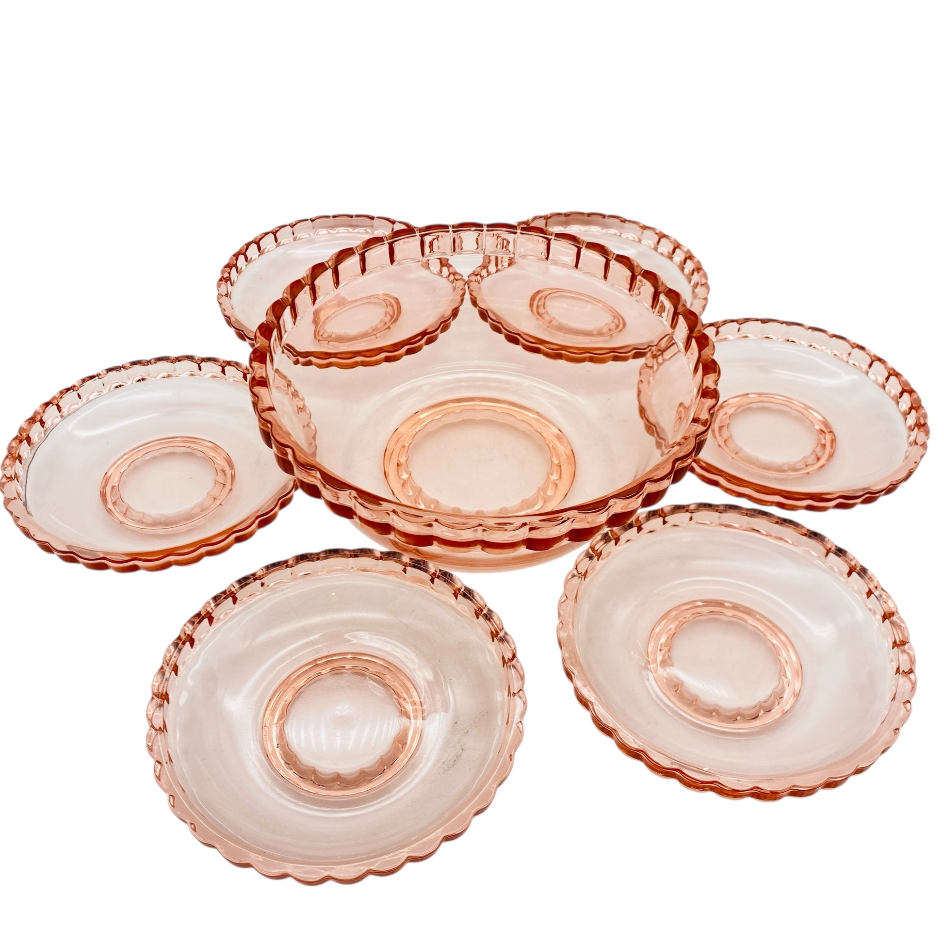 Vintage Schalen Set Schüssel rosa rosé Glas 7 teilig 60er 70er Jahre Mid Century Dessert