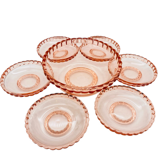 Vintage Schalen Set Schüssel rosa rosé Glas 7 teilig 60er 70er Jahre Mid Century Dessert