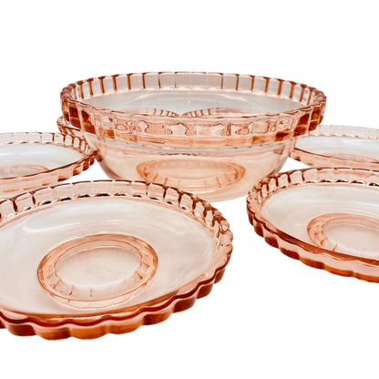 Vintage Schalen Set Schüssel rosa rosé Glas 7 teilig 60er 70er Jahre Mid Century Dessert