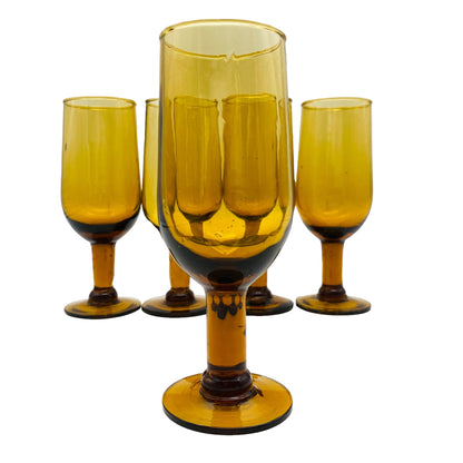 Vintage Schnapsgläser Likörgläser Bernstein braun 5er Set Glas 60er 70er Jahre