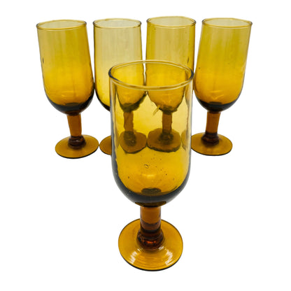 Vintage Schnapsgläser Likörgläser Bernstein braun 5er Set Glas 60er 70er Jahre
