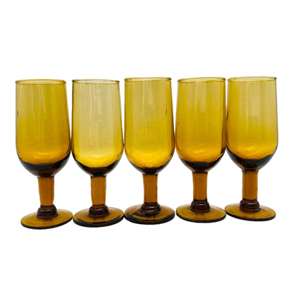 Vintage Schnapsgläser Likörgläser Bernstein braun 5er Set Glas 60er 70er Jahre