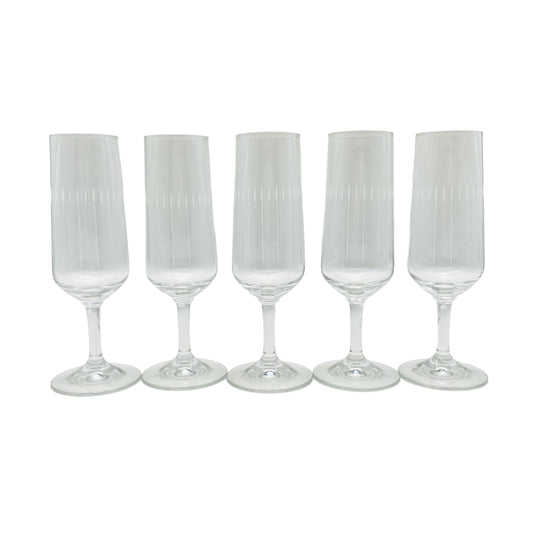 Vintage Sektgläser Rillen beschliffen 5er Set Glas Gläser 70er Jahre