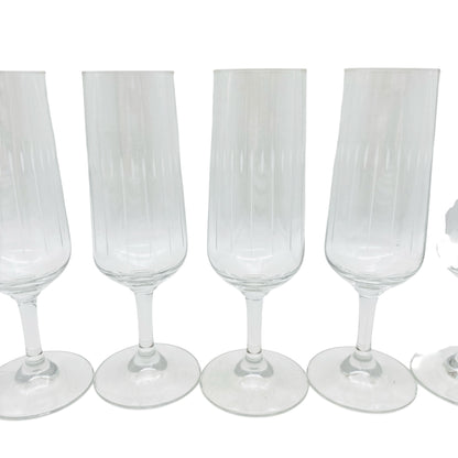 Vintage Sektgläser Rillen beschliffen 5er Set Glas Gläser 70er Jahre