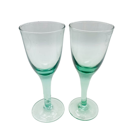 Vintage Sherrygläser Likörgläser Schnapsgläser grünlich grün Glas 2er Set 15,6 cm