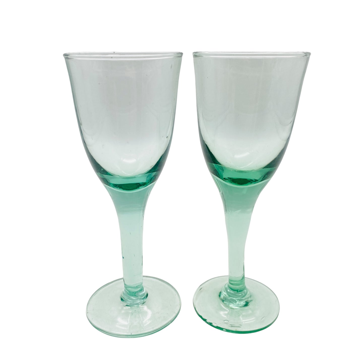 Vintage Sherrygläser Likörgläser Schnapsgläser grünlich grün Glas 2er Set 15,6 cm