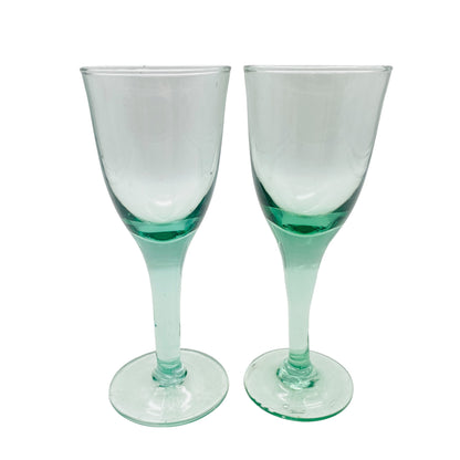 Vintage Sherrygläser Likörgläser Schnapsgläser grünlich grün Glas 2er Set 15,6 cm