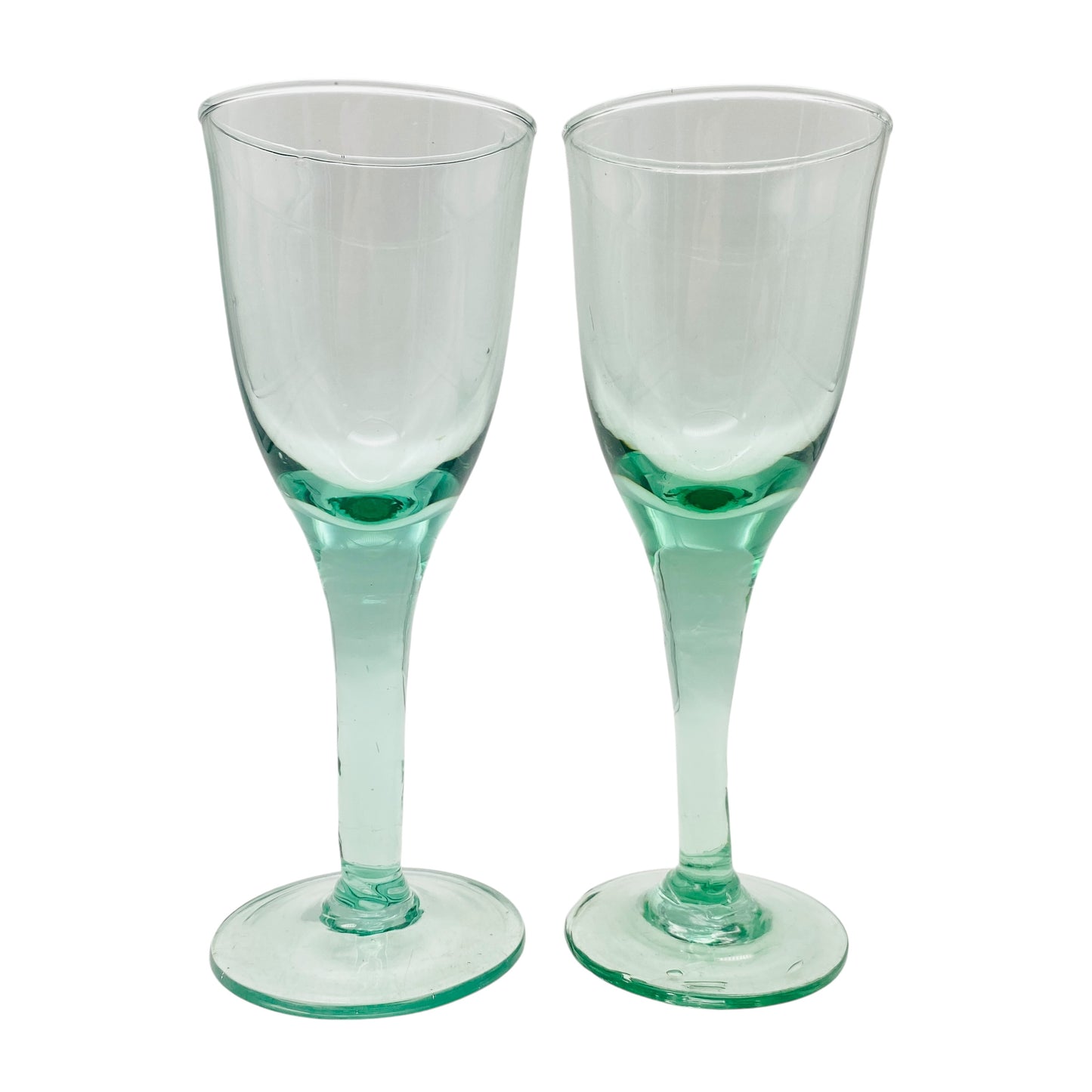 Vintage Sherrygläser Likörgläser Schnapsgläser grünlich grün Glas 2er Set 15,6 cm