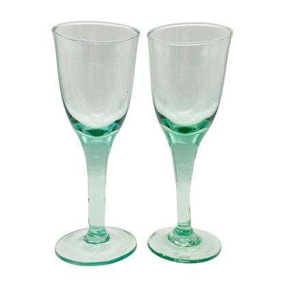 Vintage Sherrygläser Likörgläser Schnapsgläser grünlich grün Glas 2er Set 15,6 cm