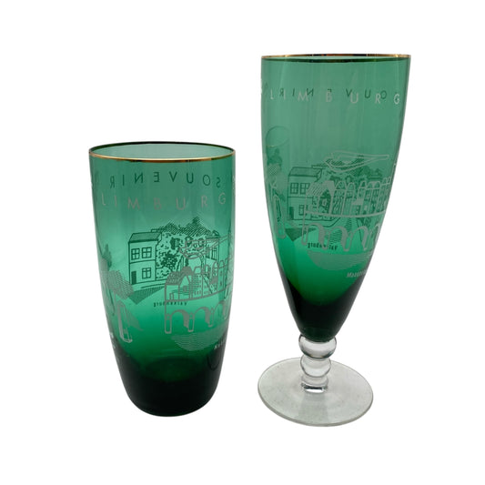 Vintage Souvenir Gläser Limburg Niederlande Trinkgläser grün Goldrand 60er 70er