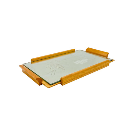 Vintage Tablett Spiegel  Holz Glas L 25,4 cm Hausbar 1960er 1970er Jahre