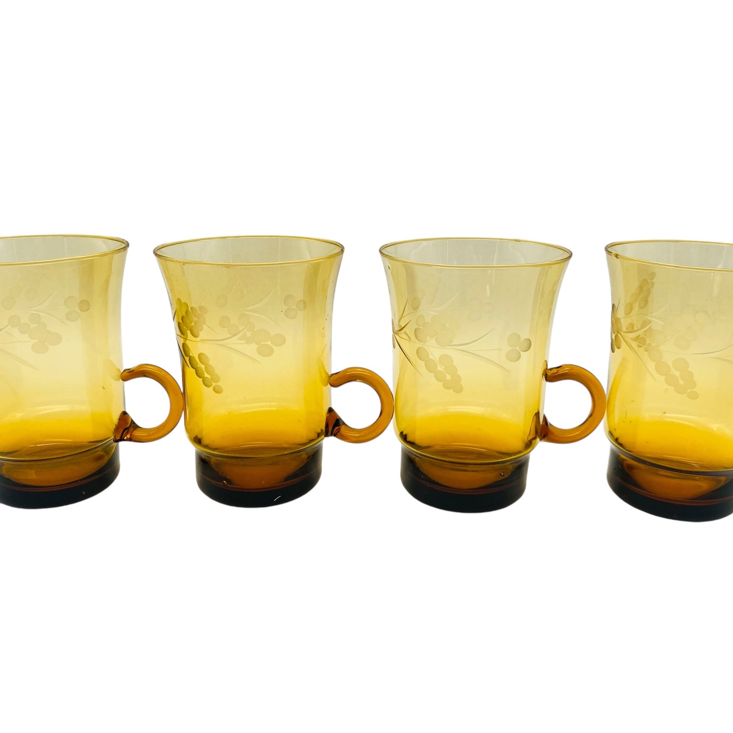 Vintage Tassen Glas Bernstein gelb braun beschliffen 4er Set  Teegläser