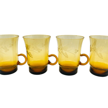 Vintage Tassen Glas Bernstein gelb braun beschliffen 4er Set  Teegläser