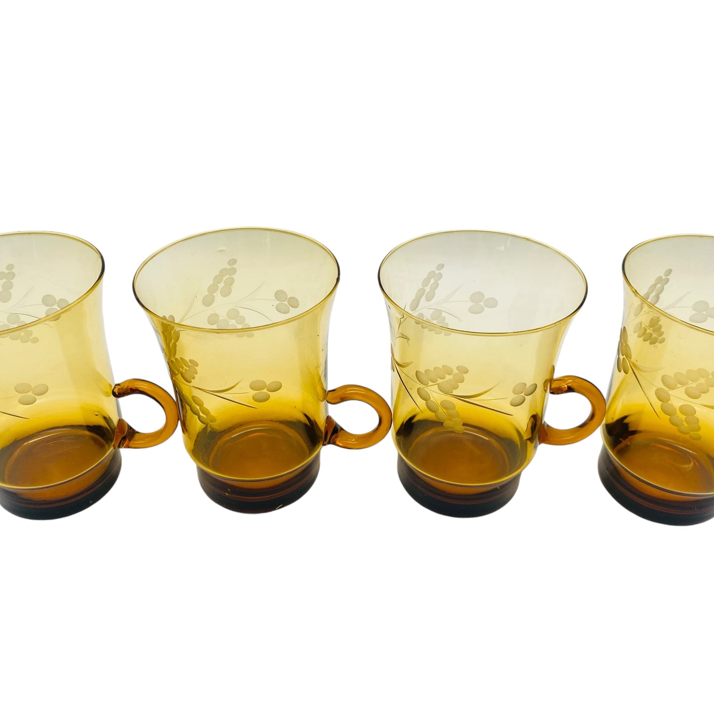 Vintage Tassen Glas Bernstein gelb braun beschliffen 4er Set  Teegläser