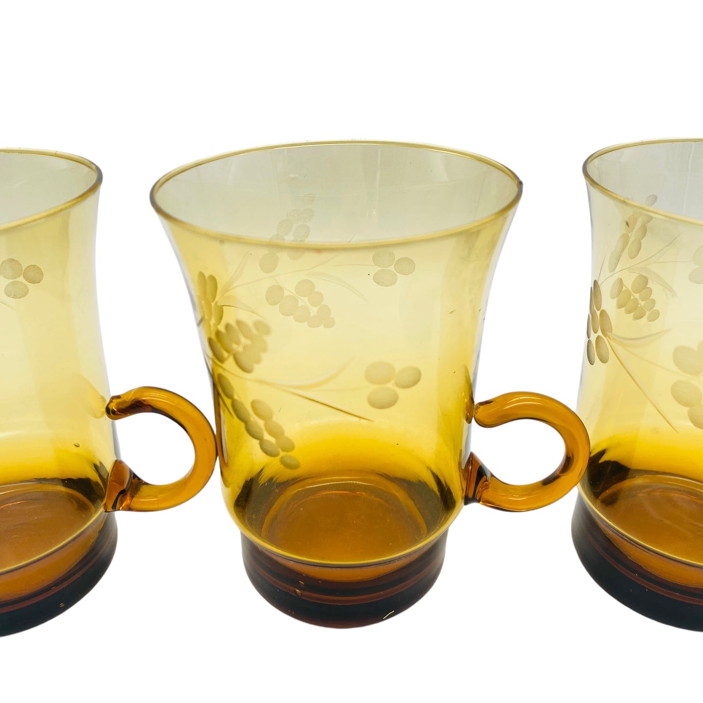 Vintage Tassen Glas Bernstein gelb braun beschliffen 4er Set  Teegläser