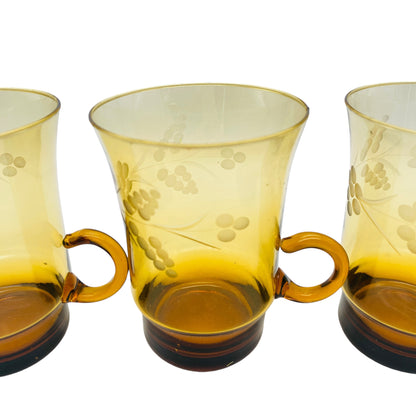 Vintage Tassen Glas Bernstein gelb braun beschliffen 4er Set  Teegläser