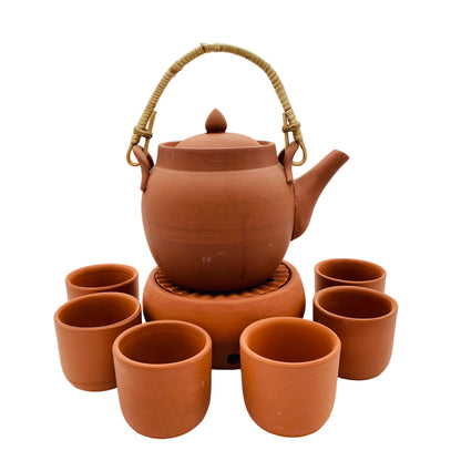 Vintage Teeservice Tonkeramik braun Teekanne Stövchen Schalen Keramik