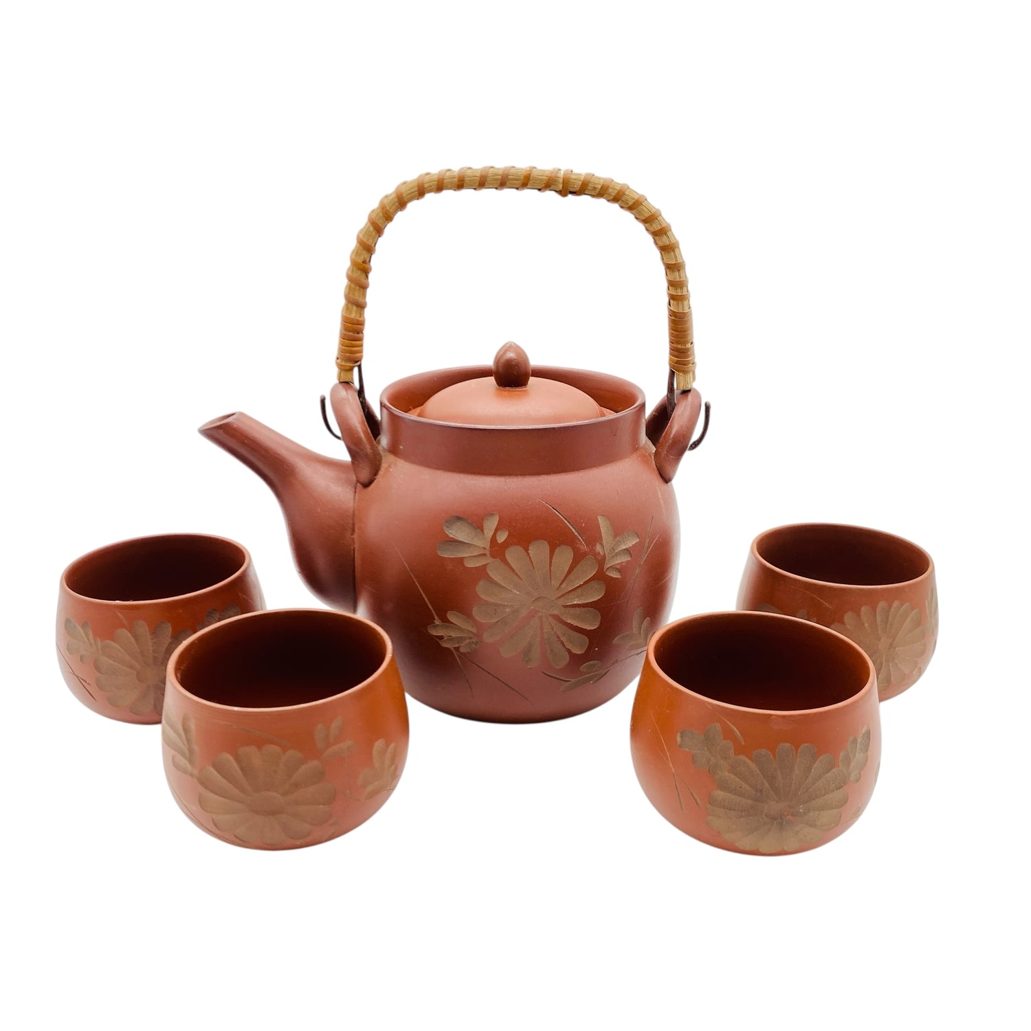 Vintage Teeservice Tonkeramik braun Teekanne mit Teetassen Schalen Keramik 60er 70er 