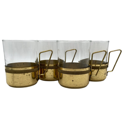 Vintage Teetassen im Messing Halter Gläser 50er 60er Jahre 4er Set Teegläser