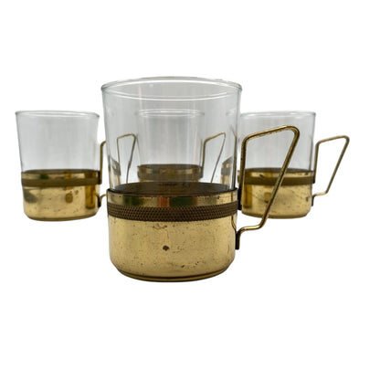 Vintage Teetassen im Messing Halter Gläser 50er 60er Jahre 4er Set Teegläser