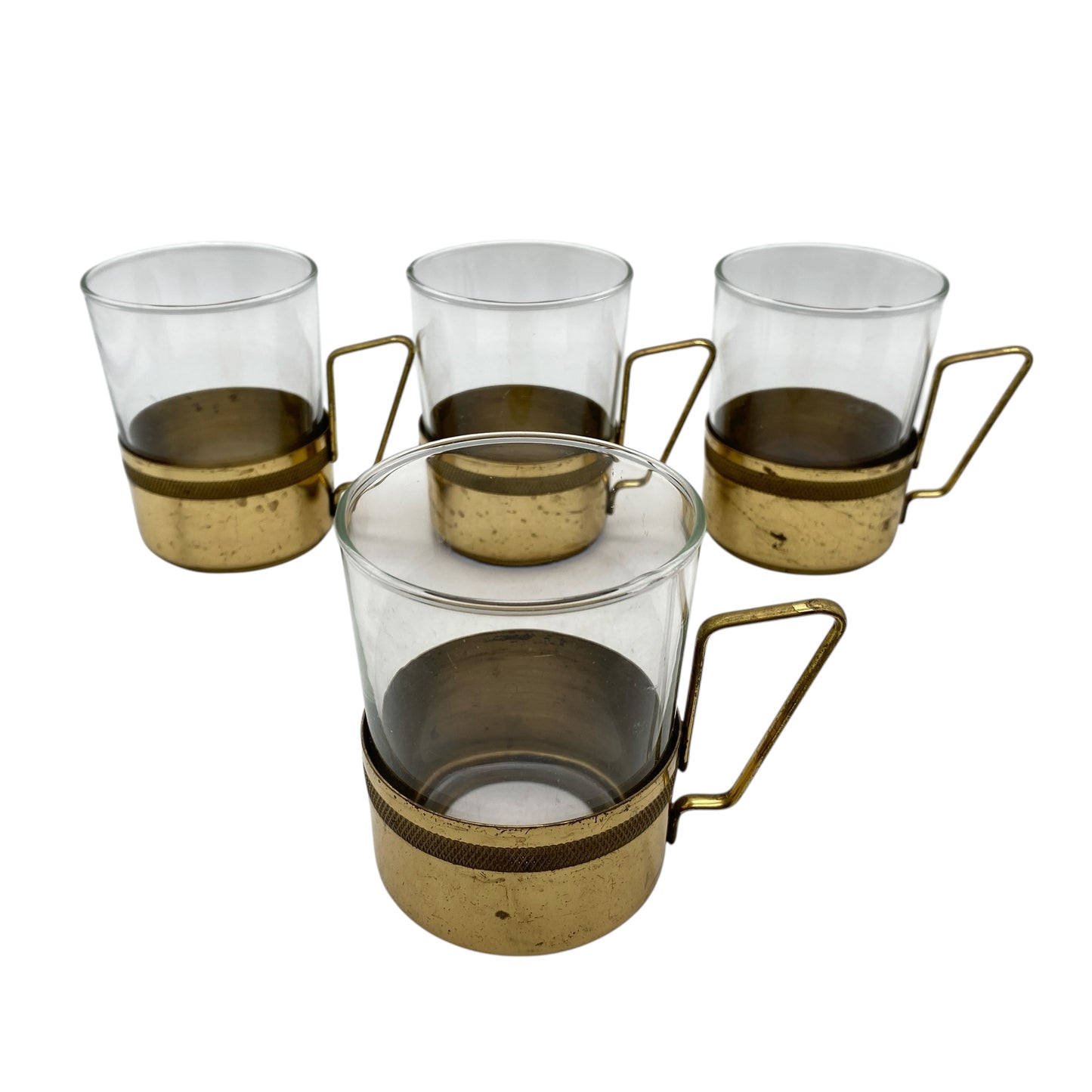Vintage Teetassen im Messing Halter Gläser 50er 60er Jahre 4er Set Teegläser