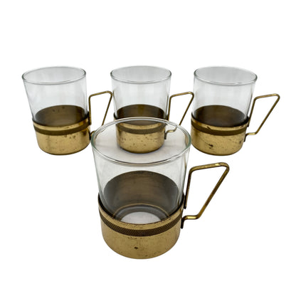 Vintage Teetassen im Messing Halter Gläser 50er 60er Jahre 4er Set Teegläser