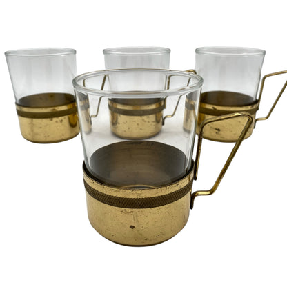 Vintage Teetassen im Messing Halter Gläser 50er 60er Jahre 4er Set Teegläser