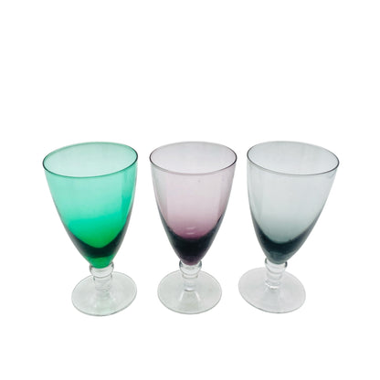 Vintage Trinkgläser Rauchglas lila grün Trinkgläser 3er Set Glas 60er 70er Jahre