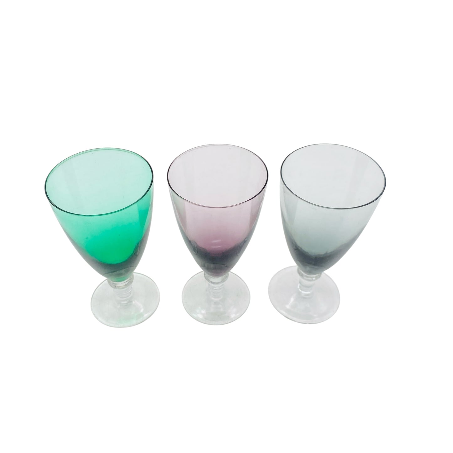 Vintage Trinkgläser Rauchglas lila grün Trinkgläser 3er Set Glas 60er 70er Jahre