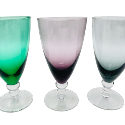 Vintage Trinkgläser Rauchglas lila grün Trinkgläser 3er Set Glas 60er 70er Jahre