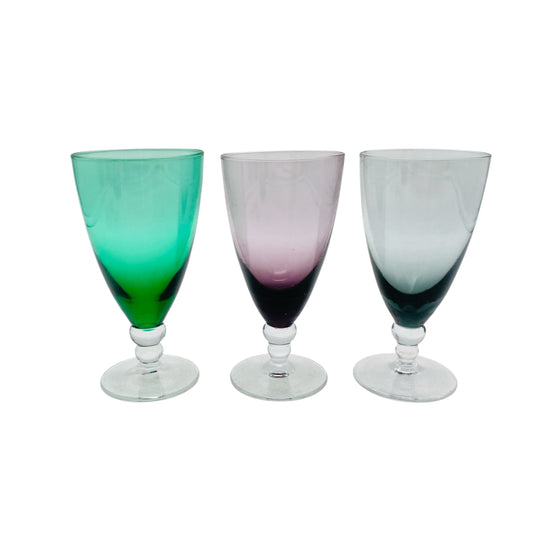 Vintage Trinkgläser Rauchglas lila grün Trinkgläser 3er Set Glas 60er 70er Jahre
