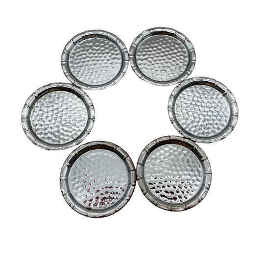 Vintage Untersetzer 6er Set Metall silber D 10 cm 50er 60er Jahre Teller