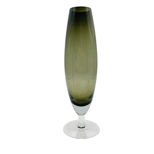 Vintage Vase 60er 70er Rauchglas grau Stengelvase Glas Dekoration
