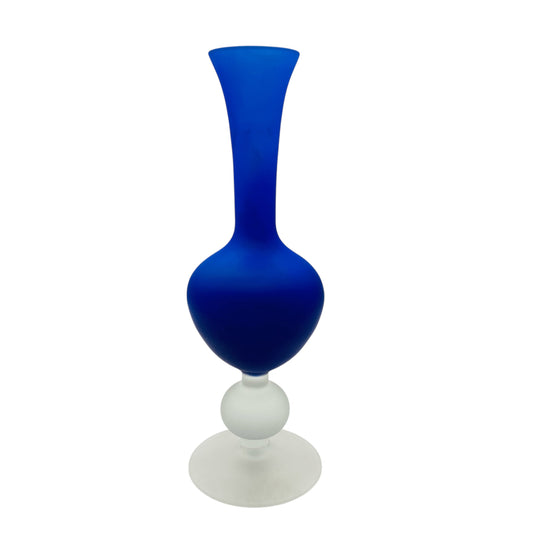 Vintage Vase blau satiniert Überfang weiß 60er 70er Jahre Stielvase