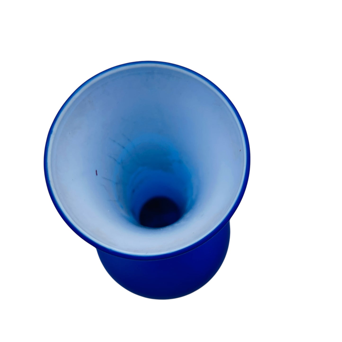 Vintage Vase blau satiniert Überfang weiß 60er 70er Jahre Stielvase